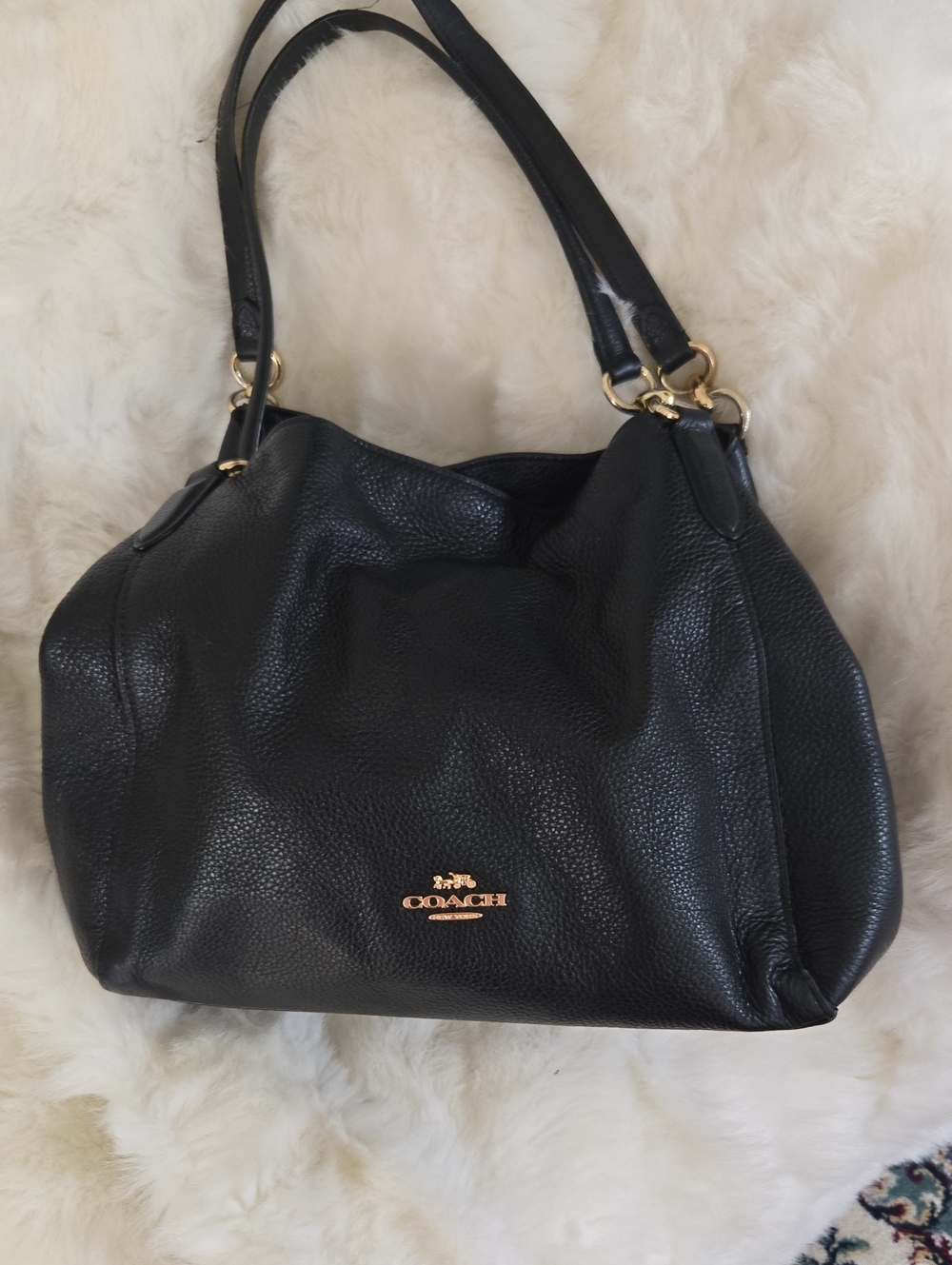 Coach Black Pebbled Leather Shoulder Tote with Gold Hardware